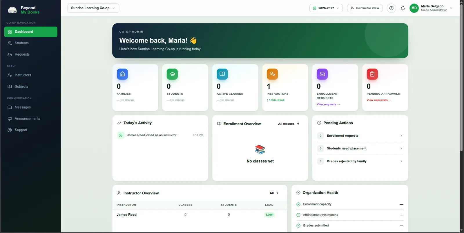 Co-Op Tutor Dashboard screenshot
