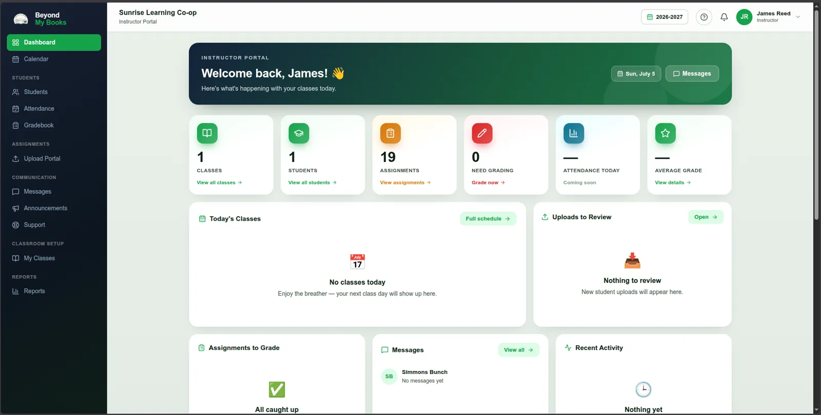 Co-Op / Tutor Instructor Dashboard screenshot